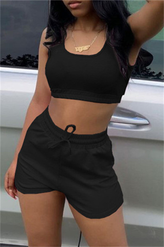 Street Solid U Neck Sleeveless Two Pieces