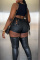 Black Fashion Casual Solid Patchwork Strap Design Skinny High Waist Shorts