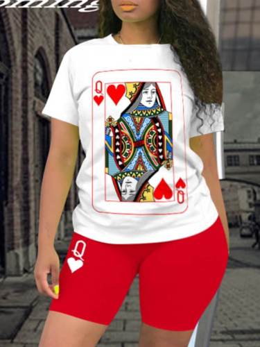 Red Fashion Casual Print Plus Size Two Pieces