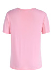 Pink Fashion Casual Cartoon Print Basic O Neck T-Shirts