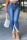 Medium Blue Casual Solid Patchwork Asymmetrical High Waist Denim Jeans