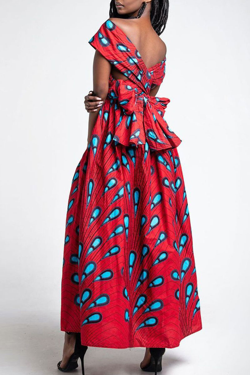 Casual Print Bandage Patchwork V Neck A Line Dresses(6 Colors)