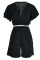 Black Casual Solid Patchwork Flounce V Neck Short Sleeve Two Pieces