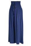 Blue Casual Solid Patchwork Fold High Waist Wide Leg Solid Color Bottoms