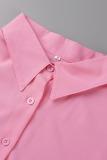 Pink Casual Solid Patchwork Buckle Turndown Collar Tops