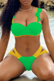 Fluorescent Green Sexy Solid Patchwork Flounce Swimwears