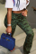Army Green Casual Camouflage Print Patchwork Boot Cut High Waist Speaker Full Print Bottoms
