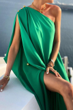Green Casual Solid Patchwork One Shoulder Straight Dresses