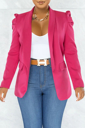 Rose Red Fashion Casual Solid Patchwork Turn-back Collar Outerwear