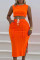 Orange Fashion Casual Solid Patchwork O Neck Plus Size Two Pieces