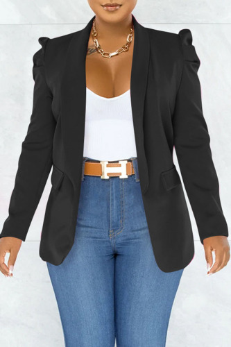 Black Fashion Casual Solid Patchwork Turn-back Collar Outerwear
