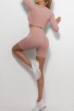 Pink Casual Sportswear Solid Patchwork O Neck Long Sleeve Two Pieces
