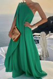 Green Casual Solid Patchwork One Shoulder Straight Dresses
