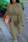 Olive Green Casual Solid Patchwork Oblique Collar Straight Jumpsuits