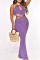 Purple Fashion Sexy Solid Bandage Hollowed Out Backless Halter Long Dress