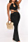 Black Fashion Sexy Solid Bandage Hollowed Out Backless Halter Long Dress