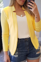 Yellow Fashion Solid Patchwork Cardigan Collar Outerwear