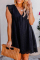 Black Casual Solid Flounce V Neck Straight Dresses