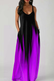 Purple Casual Print Patchwork Spaghetti Strap Sling Dress Dresses