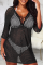 Black Casual Solid See-through Mesh Swimwears Cover Up