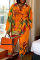 Orange Fashion Casual Print Patchwork Turndown Collar Plus Size Two Pieces