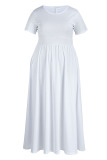 White Casual Solid Patchwork O Neck A Line Plus Size Dresses(Without Belt)