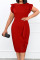 Red Casual Solid Patchwork Flounce Slit O Neck Dresses