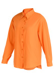 Tangerine Red Casual Solid Patchwork Buckle Turndown Collar Tops