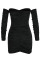 Black Sexy Solid Patchwork Fold Asymmetrical Off the Shoulder Pencil Skirt Dresses