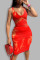Black Fashion Sexy Print Basic U Neck Vest Dress