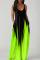 Fluorescent Green Casual Print Patchwork Spaghetti Strap Sling Dress Dresses