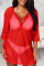 Red Casual Solid See-through Mesh Swimwears Cover Up