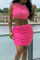 Rose Red Sexy Solid Patchwork See-through O Neck Sleeveless Two Pieces