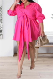 Green Fashion Casual Solid Patchwork Turndown Collar Shirt Dress Plus Size Dresses