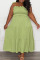 Light Green Casual Sweet Solid Bandage Patchwork Fold Spaghetti Strap Sling Dress Plus Size Dresses