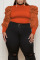 Tangerine Red Casual Solid Patchwork Half A Turtleneck Plus Size Tops