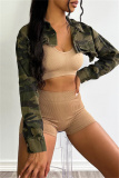 Camouflage Fashion Casual Camouflage Print Patchwork Turndown Collar Outerwear