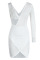 White Fashion Sexy Patchwork Hot Drilling Hollowed Out Asymmetrical V Neck Long Sleeve Dresses