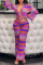 Purple Fashion Casual Print Patchwork Turndown Collar Long Sleeve Two Pieces