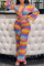 Blue Fashion Casual Print Patchwork Turndown Collar Long Sleeve Two Pieces