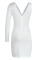 White Fashion Sexy Patchwork Hot Drilling Hollowed Out Asymmetrical V Neck Long Sleeve Dresses