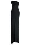 White Fashion Sexy Solid Patchwork Backless Slit Strapless Evening Dress
