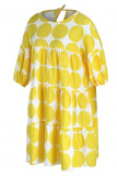 Yellow Casual Print Polka Dot Patchwork O Neck A Line Dresses