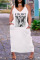 White Khaki Sexy Casual Plus Size Print Backless V Neck Sling Dress