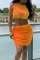 Tangerine Sexy Solid Patchwork See-through O Neck Sleeveless Two Pieces