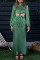 Green Casual Solid Hollowed Out Patchwork O Neck Straight Dresses