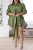 Rose Red Fashion Casual Solid Patchwork Turndown Collar Shirt Dress Plus Size Dresses