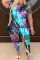 Peacock blue Fashion Casual Patchwork Print Tie Dye Hole Burn-out Two Piece Suits Plus Size Two Pieces