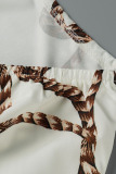 Apricot Fashion Casual Print Bandage Backless Halter Sleeveless Dress Dresses