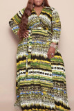 Red Casual Print Bandage Patchwork V Neck Long Sleeve Plus Size Dresses
